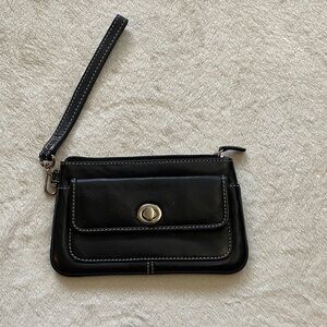 Chic Black Leather Wristlet